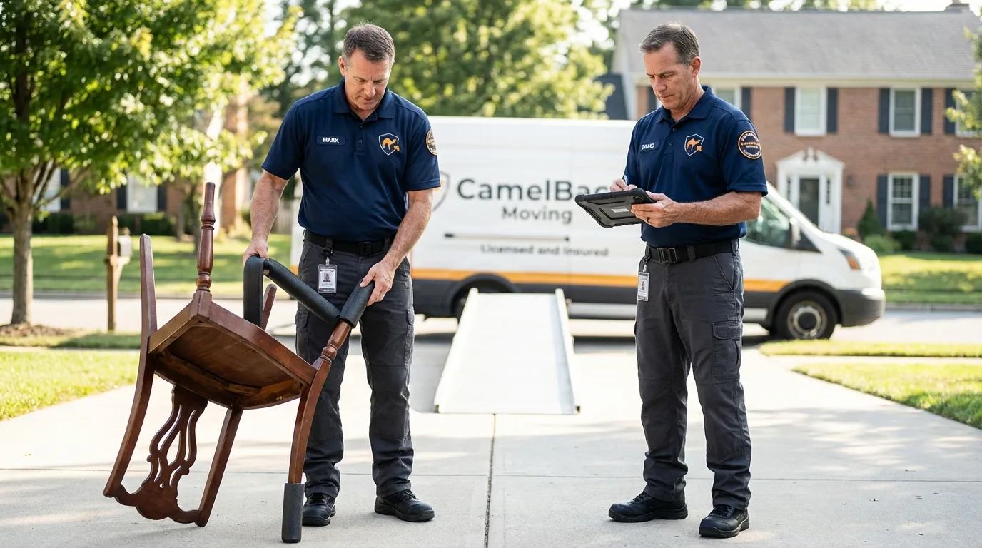 Movers inspecting furniture for damage prevention before loading in Texarkana, AR